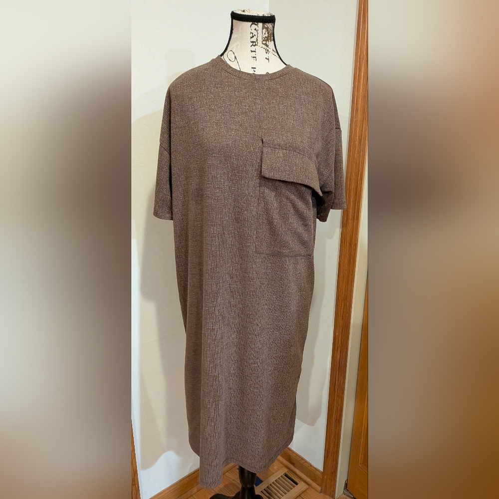 Zara Women's Brown Cargo Pocket Shift Loose Shirt Dress Size M Minimalist